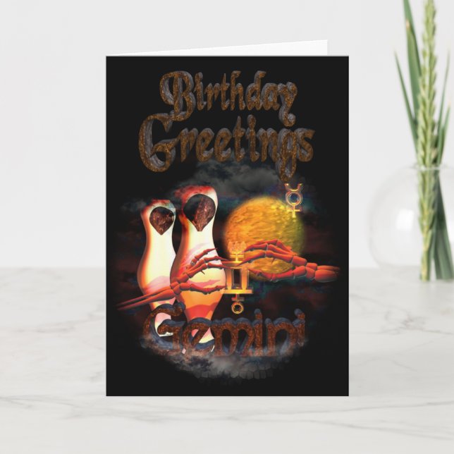 Carte Salutations d'anniversaire de zodiaque de Gémeaux (Devant)