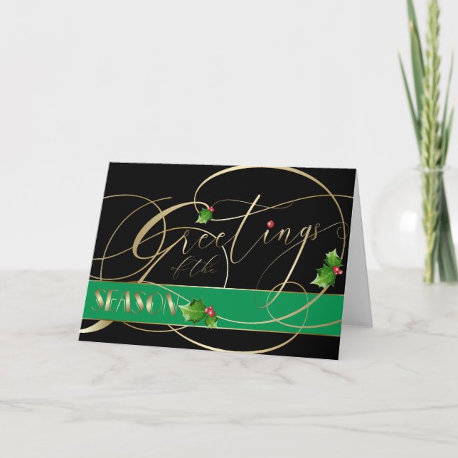 Carte Salutations de la saison Gold Calligraphy (Devant)
