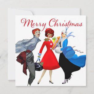 Carte Salutations de Noël de dames vintage 1950