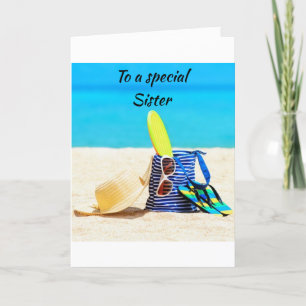 CARTE SALUTATIONS DE PLAGE À MA * SOEUR SPÉCIALE* ANNIVE