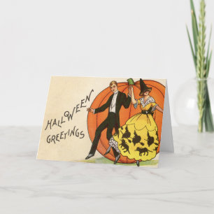 Carte Salutations d'Halloween Vintages - Couple dansant