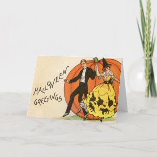 Carte Salutations d'Halloween Vintages - Couple dansant
