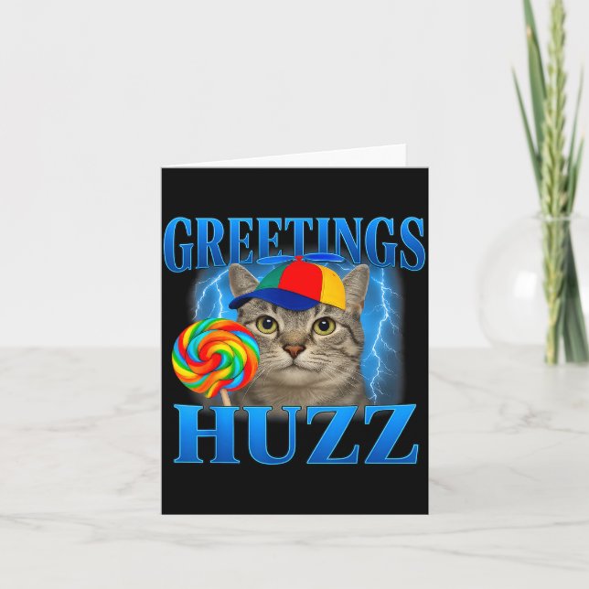 Carte Salutations Huzz Drôle Chat Meme Design Pour Homme (Devant)