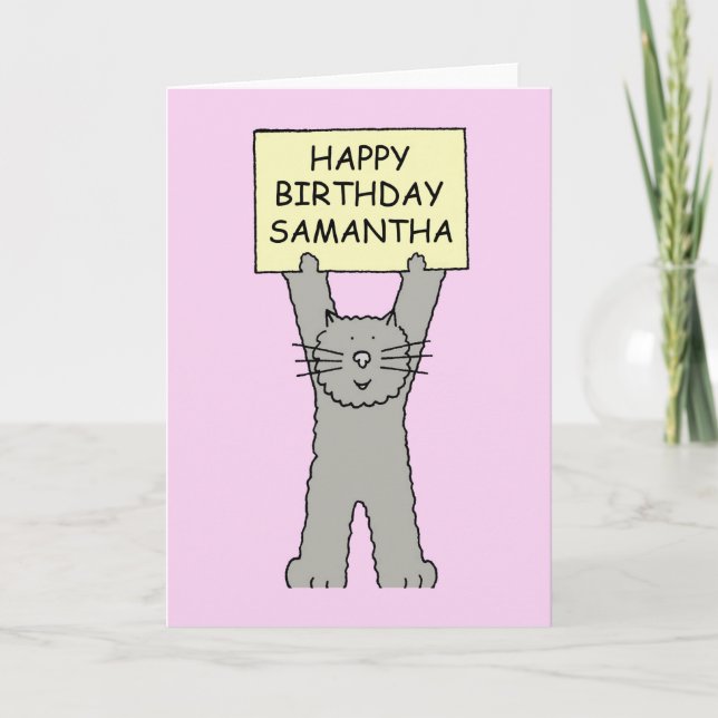 Carte Samantha Joyeux Chat de dessin d'anniversaire (Devant)