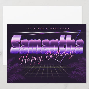 Carte Samantha Nom Prénom lila retro