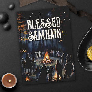 Carte Samhain Night Fall Forest Pagan Bonfire Halloween