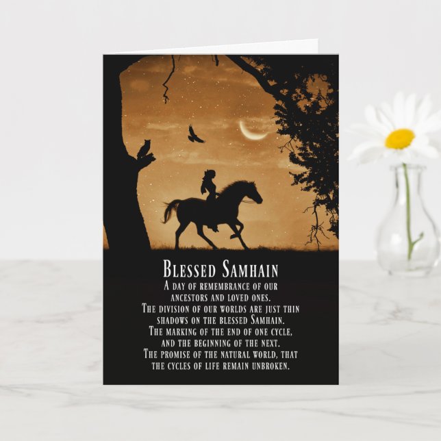 Carte Samhain Pagan Horse et Rider avec Owl et Raven C (Petite plante)