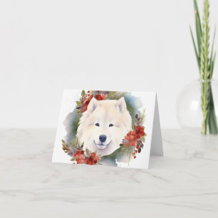 Carte Samoyed Christmas Wreath Festive Pup