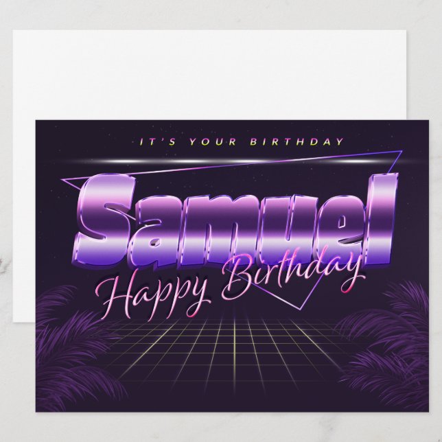 Carte Samuel Name Prénom lila retro Map Anniversaire (Devant / Derrière)