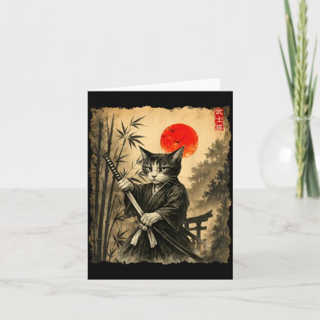 Carte Samurai Cat Japanese Art Men Boys Funny Graphic Te (Devant)