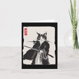 Carte Samurai Cat Warrior Ink Art Drôle Style Japonais
