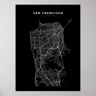 Carte San Francisco Imprimer Poster Papier noir &