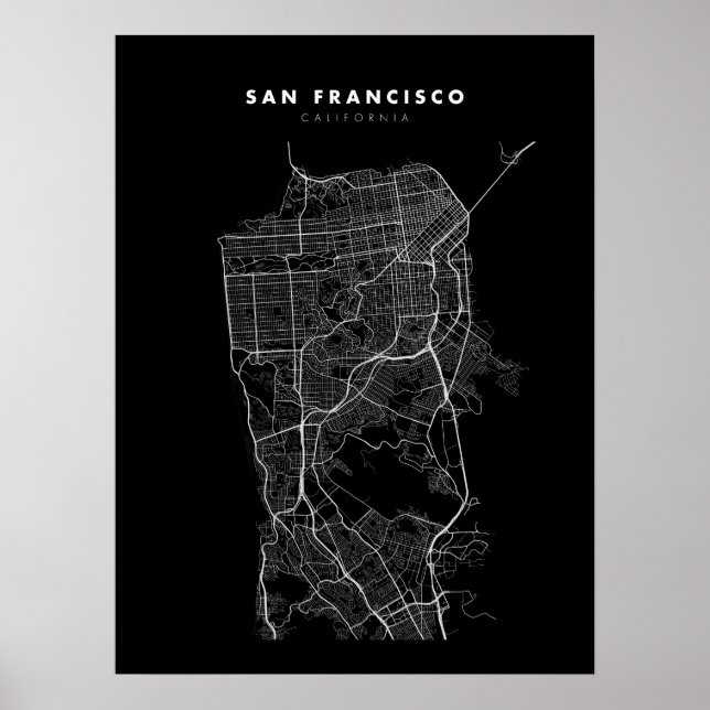 Carte San Francisco Imprimer Poster Papier noir &  (Devant)