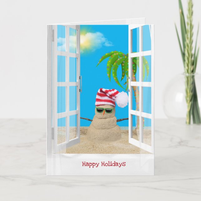 Carte Sandman tropical avec palmier dans la fenêtre (Devant)