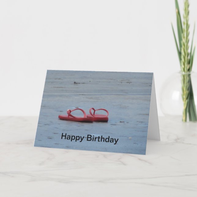 Carte Sandy Beach & Flip Flops Voeux Anniversaire (Devant)