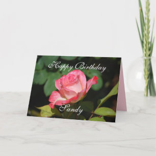Carte Sandy Happy Birthday Rose et Rose blanche