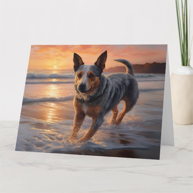 Carte Sandy Paws Australian Cattle Dog on Beach Sunset (Devant)