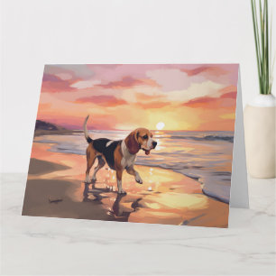 Carte Sandy Paws Beagle Chien sur la Plage Coucher de So