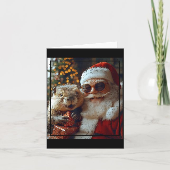 Carte Santa And Beaver Selfie Funny Christmas Design  (Devant)