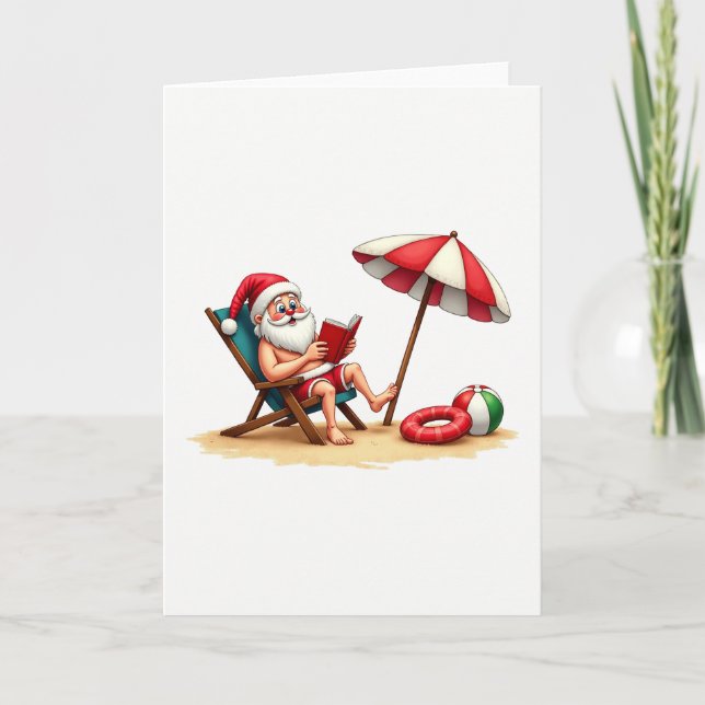 Carte Santa Beach Chair Reading Tropical Christmas (Devant)
