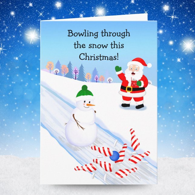 Carte Santa Cheering Snowman Bowling (Créateur téléchargé)