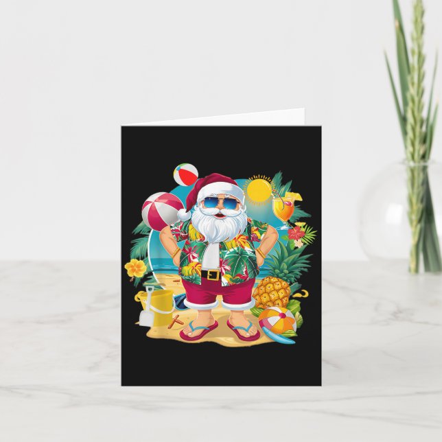 Carte Santa Christmas In July On Beach Hawaiian Summer V (Devant)