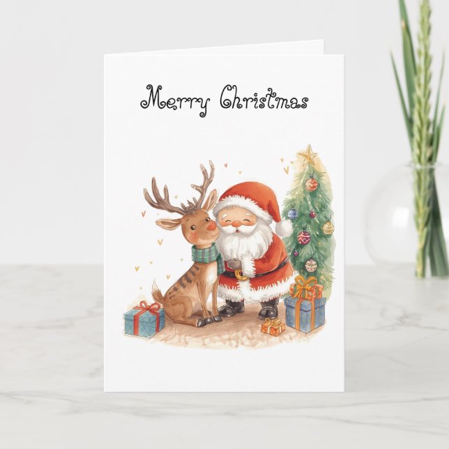 Carte Santa Claus and reindeer whimsical Greeting Card (Devant)