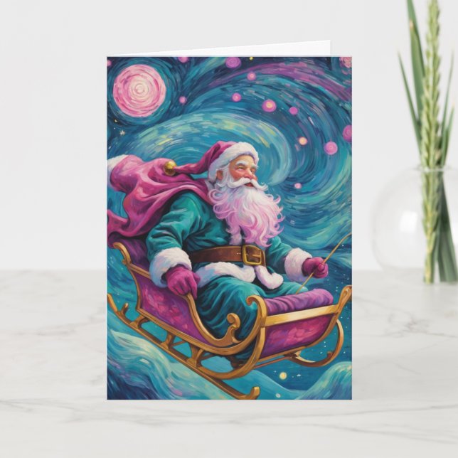 Carte Santa Claus de nuit étoilée (Devant)