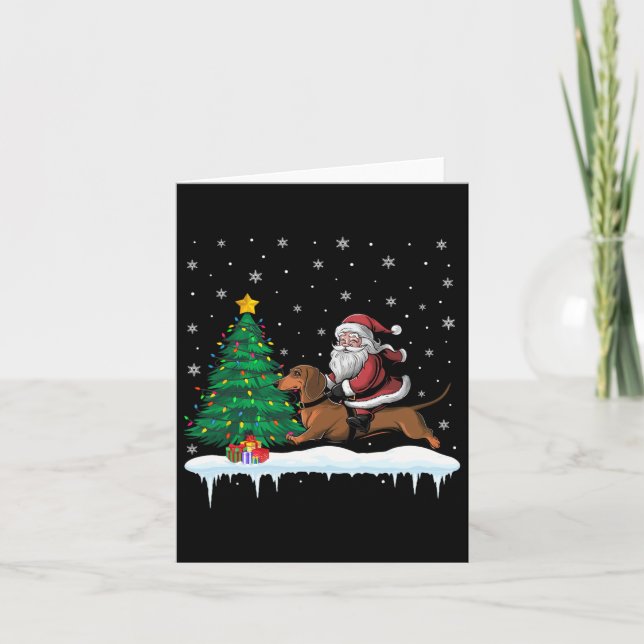 Carte Santa Claus équitation Dachshund Chien Garçons Fil (Devant)