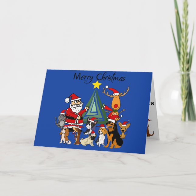 Carte Santa Claus et Reindeer et Dog Friends Art (Devant)