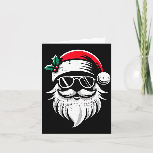 Carte Santa Claus Face Sungles With Hat Beard Christmas  (Devant)