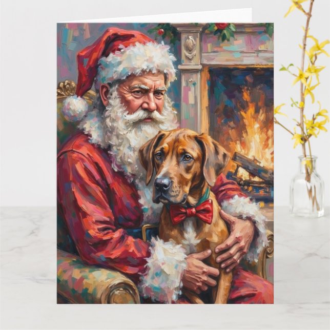 Carte Santa Claus Holding Great Dane Christmas Art (Fleur jaune)
