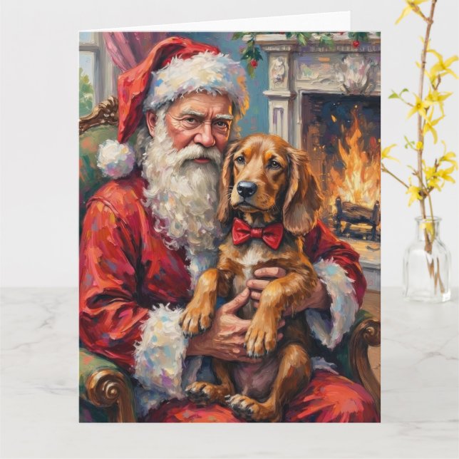 Carte Santa Claus Holding Otterhound Christmas Art (Fleur jaune)