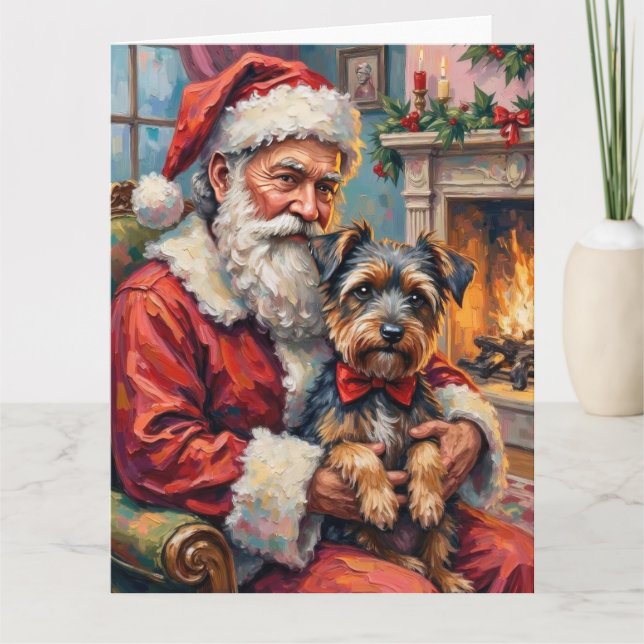 Carte Santa Claus Holding Tibetan Terrier Christmas Art (Devant)