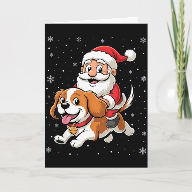 Carte Santa Claus Riding Cavalier King Charles Spaniel D (Devant)