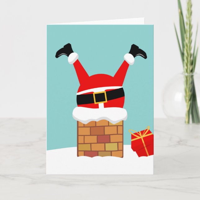 Carte Santa Claus stuck in the chimney on the roof (Devant)