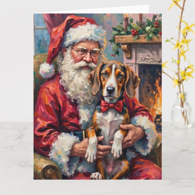 Carte Santa Claus Treeing Walker Coonhound Christmas Art (Fleur jaune)