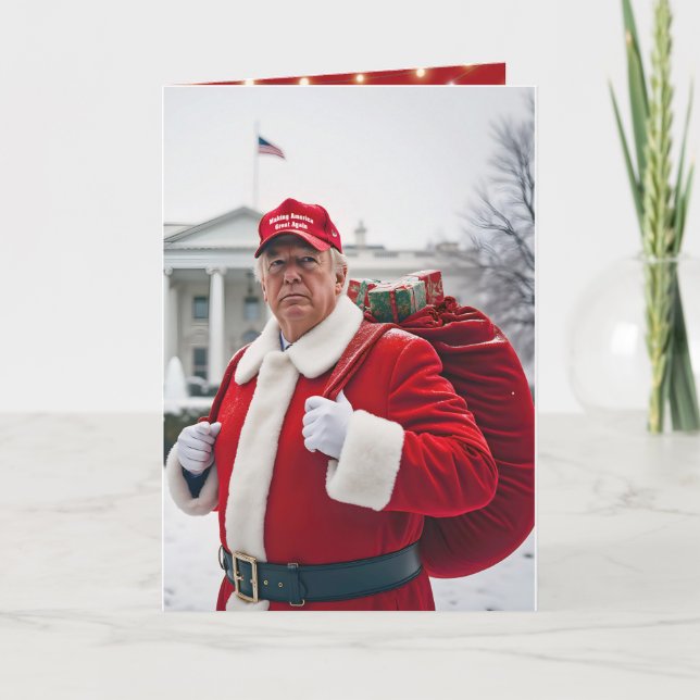 Carte Santa Claus Trump avec le sac cadeau rouge (Devant)