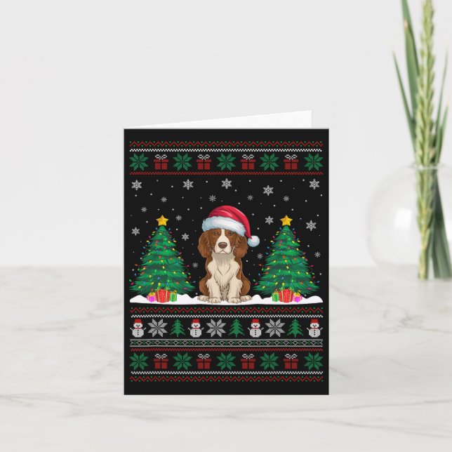 Carte Santa Hat Brittany Spaniel Chien Xmas Lumières Arb (Devant)