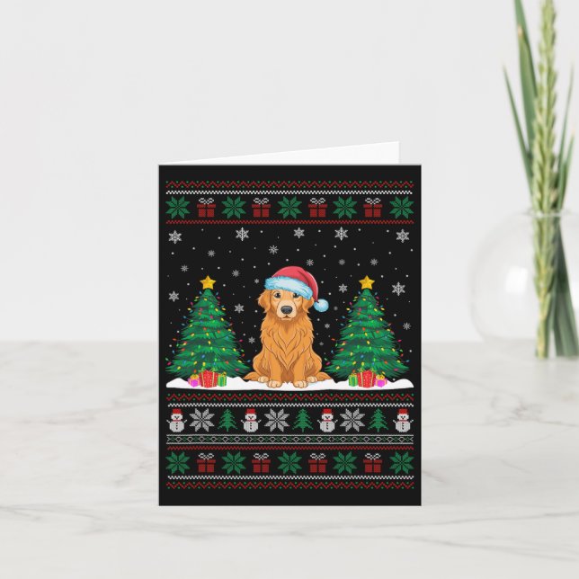 Carte Santa Hat Golden Retriever Chien Xmas Arbre Lumièr (Devant)