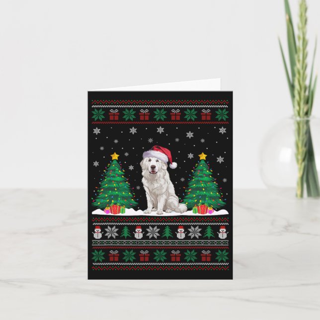 Carte Santa Hat Great Pyrenees Chien Xmas Les lumières d (Devant)
