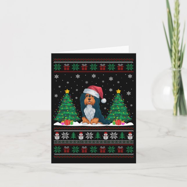 Carte Santa Hat Havanais Chien de Noël Lumières de l'arb (Devant)