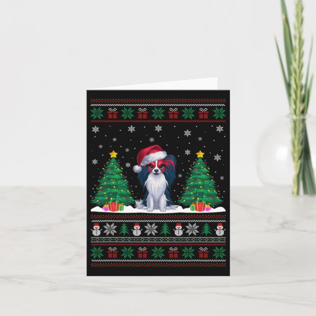 Carte Santa Hat Papillon Chien Noël Lumières des arbres  (Devant)