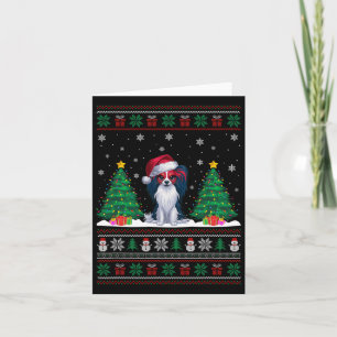 Carte Santa Hat Papillon Chien Noël Lumières des arbres 