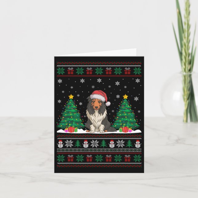 Carte Santa Hat Porté Collie Chien Xmas Les lumières des (Devant)