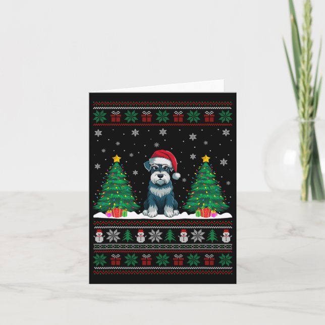 Carte Santa Hat Schnauzer Chien Feux de Noël Lumières (Devant)