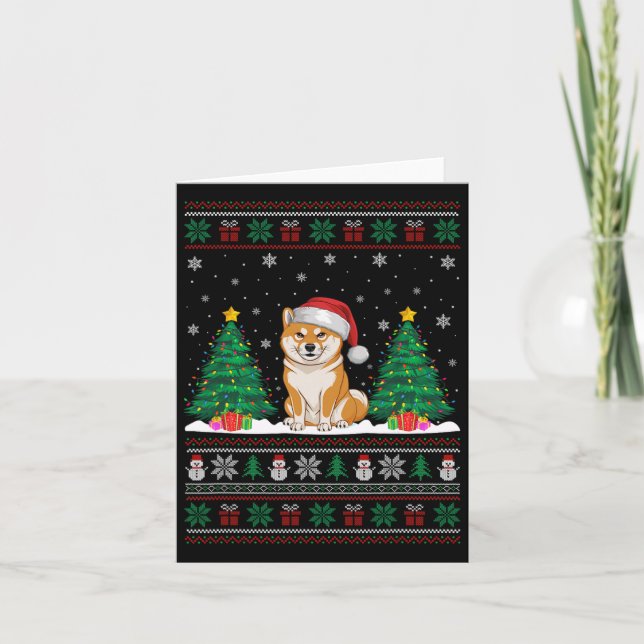 Carte Santa Hat Shiba Inu Chien Feux de Noël (Devant)