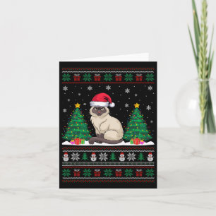 Carte Santa Hat Siamese Chat Noël Arbre Lumières Laid S