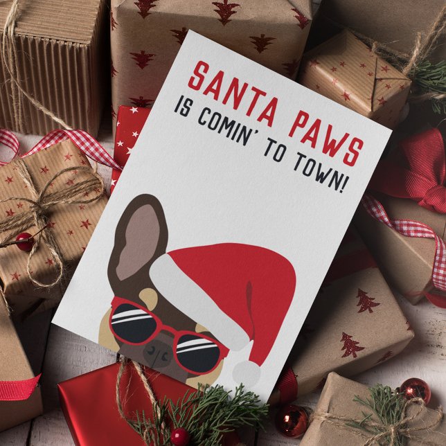 Carte Santa Paws Christmas Brown Tan French Bulldog (Créateur téléchargé)