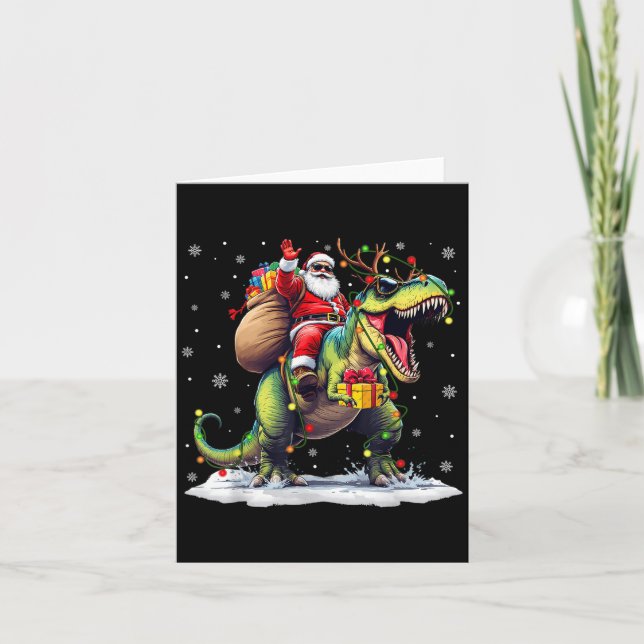 Carte Santa Riding Dinosaur T Rex Christmas Boys Men Xma (Devant)